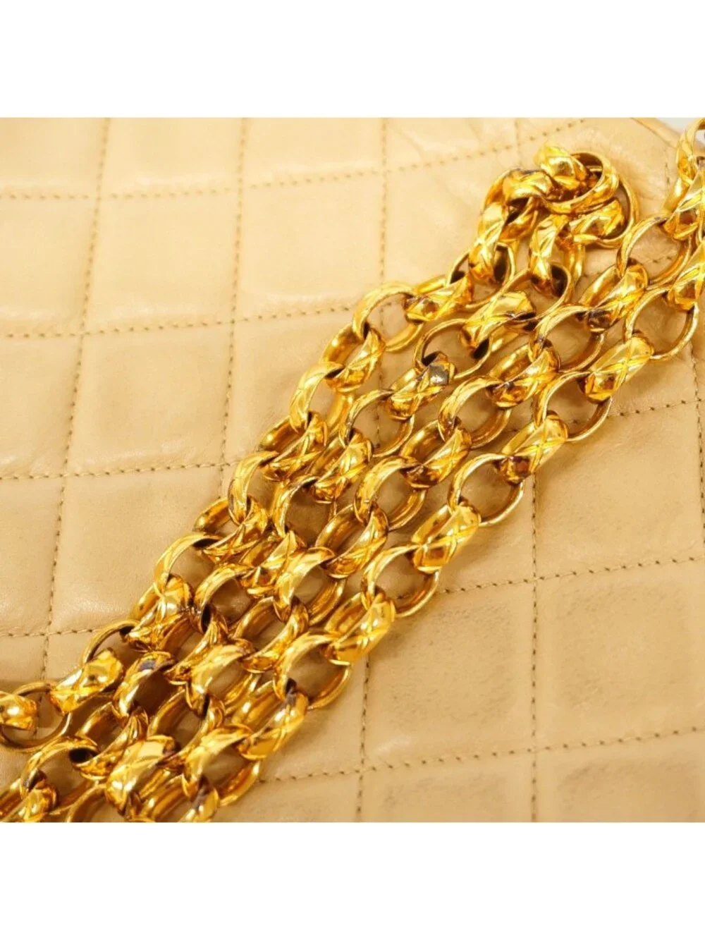 Chanel Shoulder Bag Quilted Lambskin Beige Gold